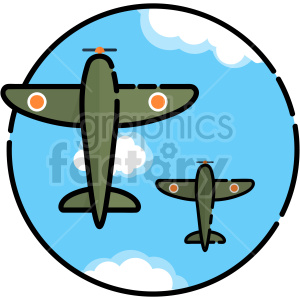   The clipart image shows a military fighter plane, commonly used in warfare, with its wings and tail fins angled upwards and pointed towards the viewer. The plane
