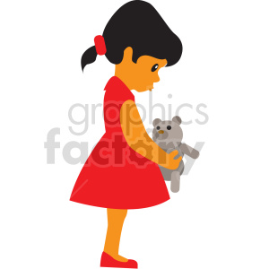 cartoon girl holding teddy bear vector clipart