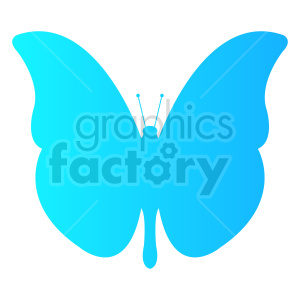 The image is a simple clipart representation of a blue butterfly with symmetrical wings and antennae.