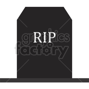 Clipart image of a simple, dark tombstone with the letters 'RIP' inscribed.