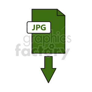 Clipart image of a green JPG file icon with a download arrow, representing file download.