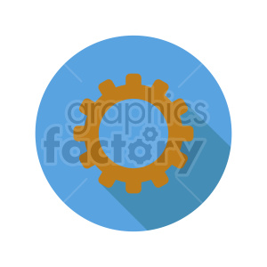 A clipart image featuring a brown gear on a blue circle background.