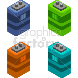 9v battery isometric vector graphic bundle