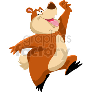   The clipart image shows a cartoon bear, which is a stylized and simplified illustration of a bear. The bear is standing upright on its hind legs with its arms extended outwards. It has a round head with small ears, black eyes, and a black nose. The bear