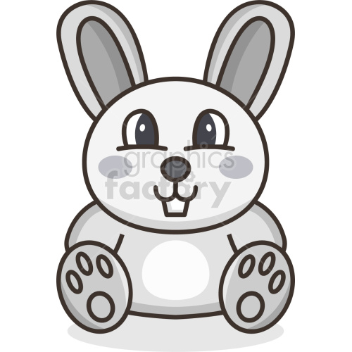 This is a clipart image of a cute gray bunny. The bunny has large ears, round eyes, and is sitting with its front paws up, showing its paw pads.