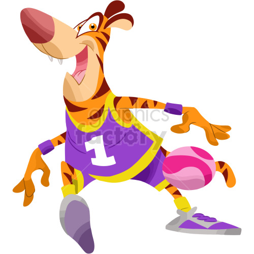 Cartoon Tiger Basketball Player Dribbling