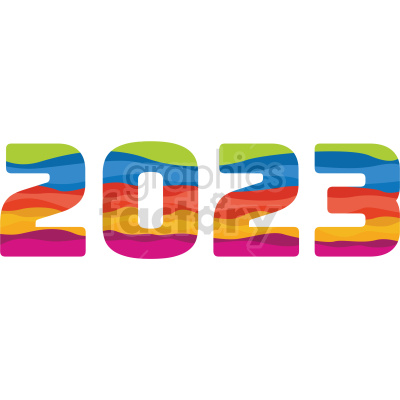 Colorful clipart image of the year 2023 with vibrant, multicolored stripes.