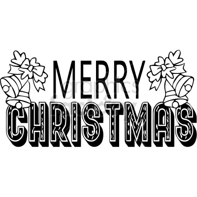 Clipart image of the phrase 'Merry Christmas' with decorative bells and bows.