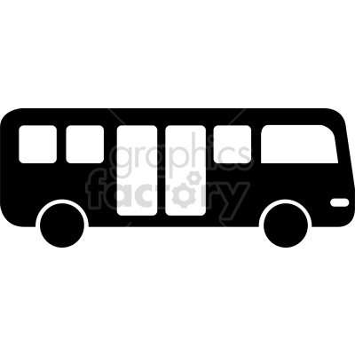 Silhouette of a bus with four windows and two large wheels.