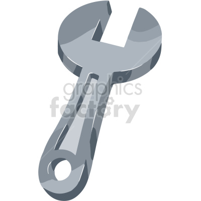 Clipart image of a metallic wrench tool with an open-end design.
