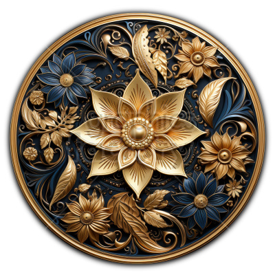 Ornate Gold and Blue Circular Floral Design