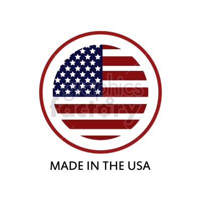 A round icon with a stylized American flag inside and the text 'MADE IN THE USA' below.