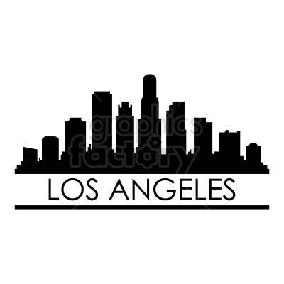 Black and white clipart image of the Los Angeles skyline with the text 'Los Angeles' written below it.