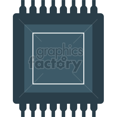 Clipart image of a microchip or microprocessor in dark blue shades, illustrating technological and electronic components.