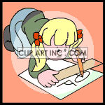 Animated girl studying 