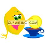 Animated lemon dipping lemon in tea