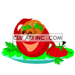 A smiling stuffed tomatoe