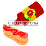Animated Catsup bottle putting catsup on a hotdog