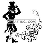 Black and white animated leprechaun waving hat