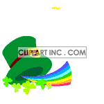 Leprechaun hat with animated flying gold and rainbow