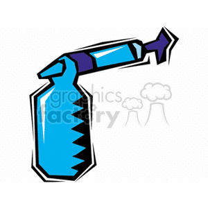 This clipart image features a stylized depiction of a blue spray bottle with a spraying mechanism. It appears to be a manual pump spray bottle typically used for water, pesticides, or other liquid applications in agriculture or cleaning.