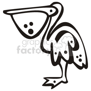 The image is a black and white cartoon of a pelican. It depicts the bird standing. 