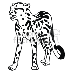 The clipart image depicts a leopard, one of the big cats, in a standing position with its right paw raised and its mouth slightly open