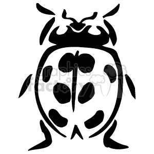 The image is a black-and-white drawing of a ladybug. It has eight round spots on its back. Its head, legs, and antennae are black and visible. The body of the ladybug is outlined