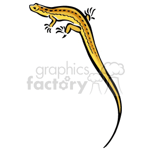 The clipart image depicts a stylized illustration of a yellow and orange lizard with black markings, a long tail, and four limbs.