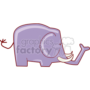 This image shows a stylized, cartoon-like drawing of an elephant. The elephant is purple with red outlines and features such as its tail, ear, eyes, and tusks are prominently displayed in a simplified, abstract manner.