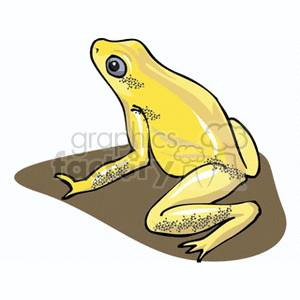 The image depicts a yellow frog in a stylized design, resembling a poison dart frog, which is an amphibian known for its vibrant colors and toxic skin. The frog is positioned in a side profile view, sitting on what appears to be a shaded surface.