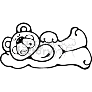 The clipart image shows a black and white cartoon-style teddy bear in a country or rustic style, lying down with closed eyes as if sleeping. The bear is cute and appears to be resting soundly.

