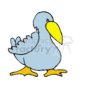 A simple, hand-drawn clipart image of a goose. The bird is light blue with a large yellow beak and yellow feet.