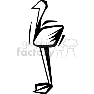 A black and white minimalist clipart illustration of a bird with elongated legs and neck, resembling an ostrich or similar species.