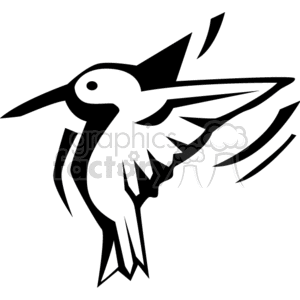 Silhouette of a hummingbird in flight, drawn in an abstract, tribal style.