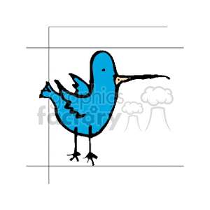A clipart image of a blue bird with a long beak and simplistic design.