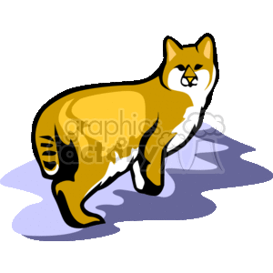   The image is a clipart depicting a stylized lynx. The animal is shown in profile view with prominent features like pointed ears, which often have tufts at the tips, and a short tail, which are characteristic of lynxes. The clipart uses a simple color palette with oranges, whites, and blacks to depict the animal