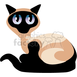 The image is a clipart of a Siamese cat. It features the typical coloration of a Siamese feline, with a cream body and darker extremities (ears, face, paws, and tail). The cat has large, prominent blue eyes.