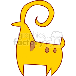 The image is a simple clipart drawing of a stylized animal that resembles a deer, characterized by its prominent, curled horn or antler, a stout body, and a small tail. The deer is depicted in a golden-yellow color with brown spots.