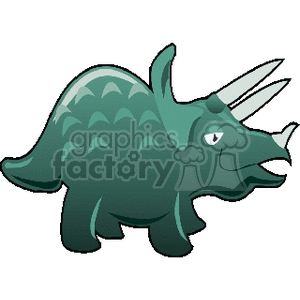 The clipart image features a cartoon representation of a Triceratops, which is a type of herbivorous dinosaur that lived during the late Cretaceous period. The Triceratops is known for its three distinctive horns on its face and a large bony frill at the back of its head.