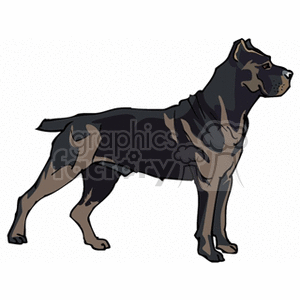 The image is a clipart illustration of a dog that appears to be a breed commonly referred to as a pit bull. The dog is standing in profile with a strong, muscular build, and it has distinctive coloring, likely brindle, with markings in shades of black and brown.