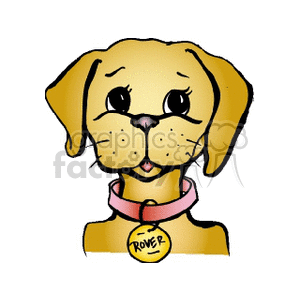 The clipart image shows a cartoon of a cute, light-brown puppy with a pink collar. The puppy is wearing a tag on the collar that reads ROVER. The puppy appears to be smiling, with large, expressive eyes and a playful demeanor.