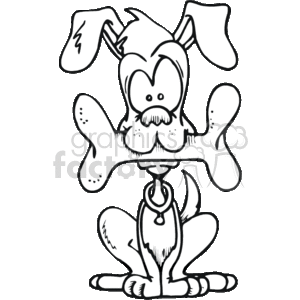 Black and white cartoon puppy holding a bone