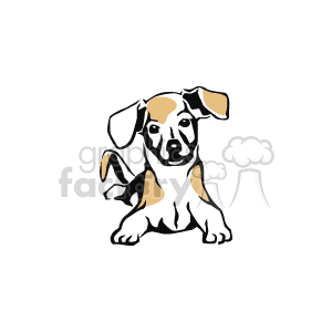 The clipart image portrays a stylized representation of a dog. The dog appears to be sitting and looking forward with large, floppy ears and prominent, friendly eyes. It's a simple line drawing that captures the essence of a playful and attentive canine companion.