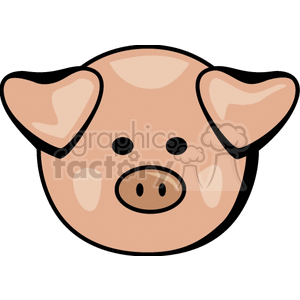 This clipart image depicts a stylized cartoon of a pig's face. The pig is pink with a cute expression, featuring large ears, a round snout, and simple eyes.