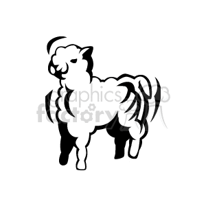 The image is a black and white clipart illustration of a sheep. The sheep is depicted with a stylized, fluffy wool body and is standing in a profile view with its head turned slightly towards the viewer.