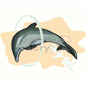 This clipart image features a stylized illustration of a dolphin. The dolphin is depicted in mid-leap, with its body curved gracefully. It appears to be set against a simplified background with beige and light blue tones, suggesting sky and water.