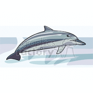 The image is a clipart illustration of a dolphin, which is a marine mammal. The dolphin is depicted mid-leap above the water, with stylized water waves beneath it.