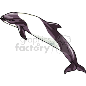 The image is a clipart of a single dolphin. The dolphin is depicted mid-jump or leap, with a stylized representation showcasing its distinctive dorsal fin, pectoral fins, and tail flukes.