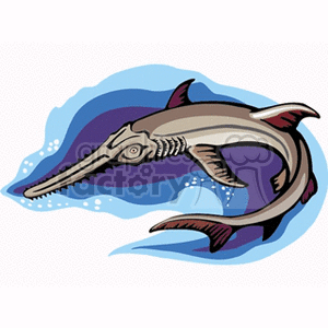 The image is a stylized representation of a swordfish. It appears as a colorful clipart illustration, with the swordfish depicted in motion against a blue water-like background.